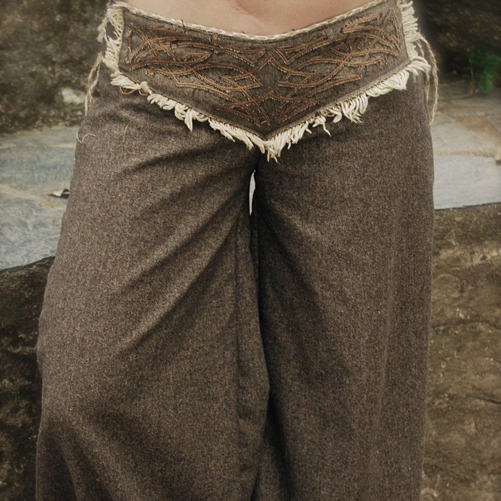 NWOT Woolen Aladdin Harem Trousers Pants with Celtic Embroidery Anuttara Crafts
